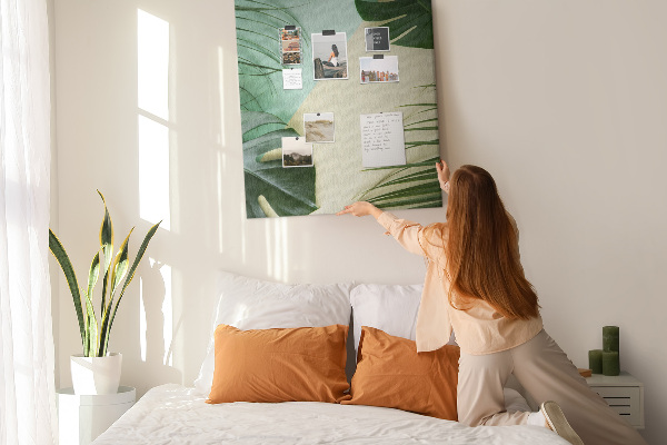 Tableau en liège déco Feuilles de palmier sur fond pastel