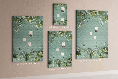 Tableau de liège Fond vert avec des fleurs et des feuilles délicates