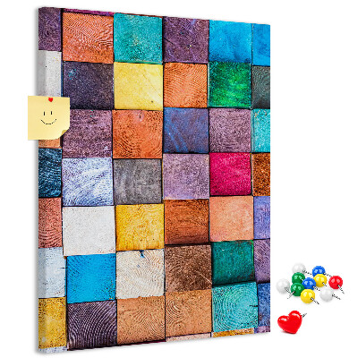 Tableau de liège Carrés de bois colorés en mosaïque