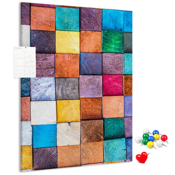 Tableau de liège Carrés de bois colorés en mosaïque