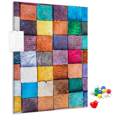 Tableau de liège Carrés de bois colorés en mosaïque