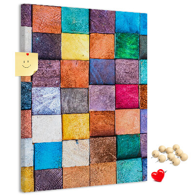 Tableau de liège Carrés de bois colorés en mosaïque