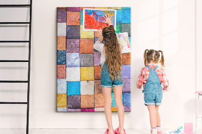 Tableau de liège Carrés de bois colorés en mosaïque
