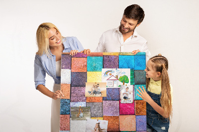 Tableau de liège Carrés de bois colorés en mosaïque