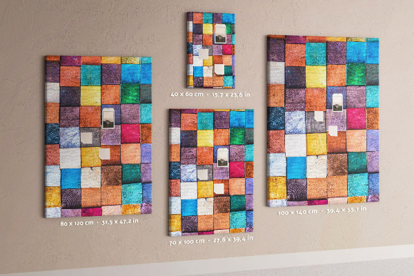 Tableau de liège Carrés de bois colorés en mosaïque