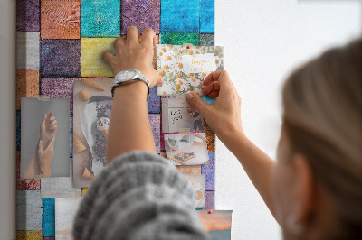 Tableau de liège Carrés de bois colorés en mosaïque