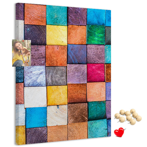 Tableau de liège Carrés de bois colorés en mosaïque