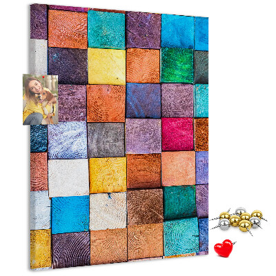 Tableau de liège Carrés de bois colorés en mosaïque