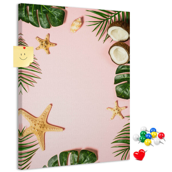 Tableau en liège fantaisie Motif tropical avec feuilles et coquillages