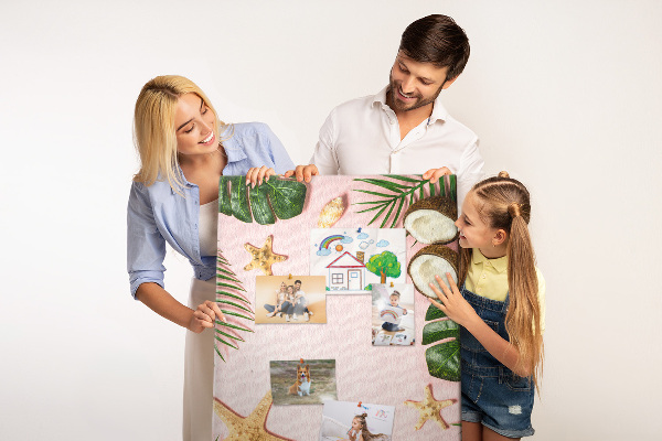 Tableau en liège fantaisie Motif tropical avec feuilles et coquillages