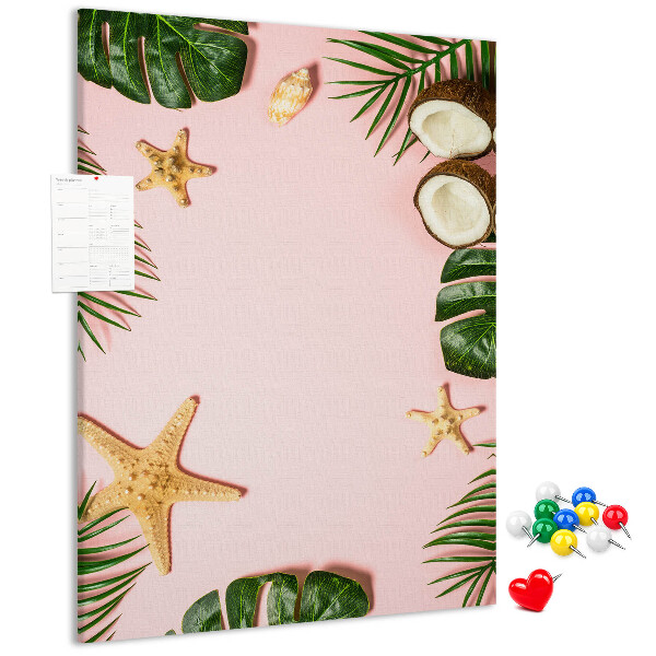 Tableau en liège fantaisie Motif tropical avec feuilles et coquillages