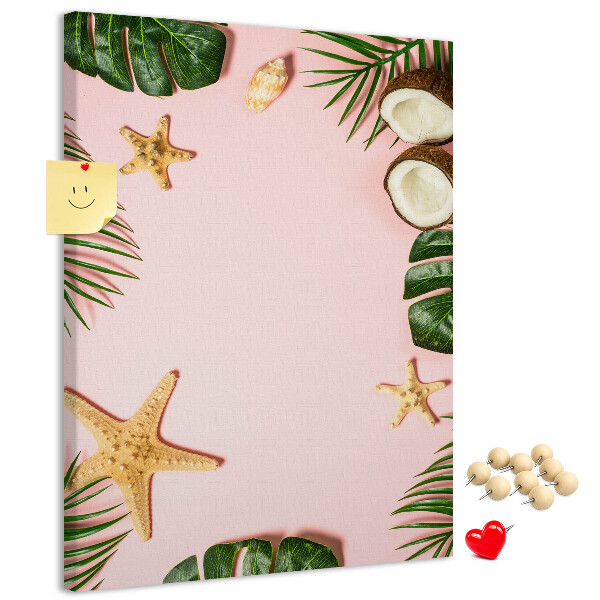 Tableau en liège fantaisie Motif tropical avec feuilles et coquillages