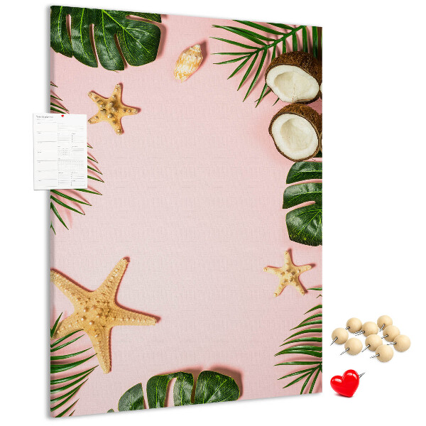 Tableau en liège fantaisie Motif tropical avec feuilles et coquillages