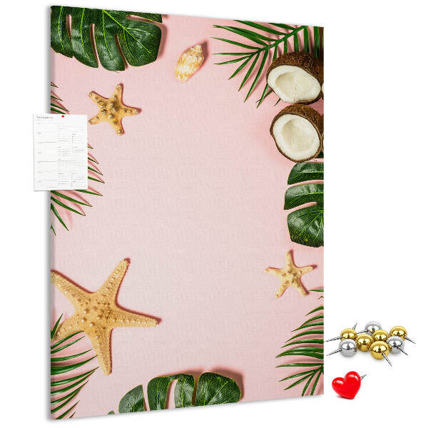 Tableau en liège fantaisie Motif tropical avec feuilles et coquillages