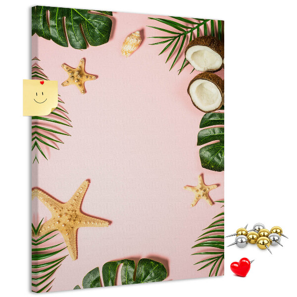 Tableau en liège fantaisie Motif tropical avec feuilles et coquillages