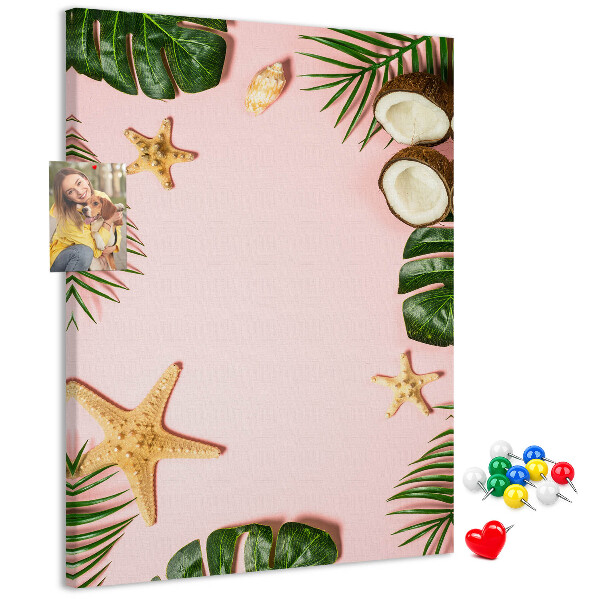 Tableau en liège fantaisie Motif tropical avec feuilles et coquillages