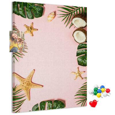 Tableau en liège fantaisie Motif tropical avec feuilles et coquillages