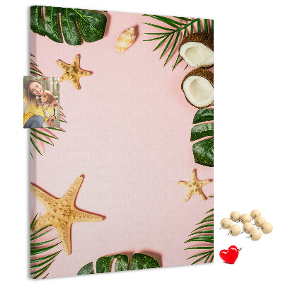 Tableau en liège fantaisie Motif tropical avec feuilles et coquillages