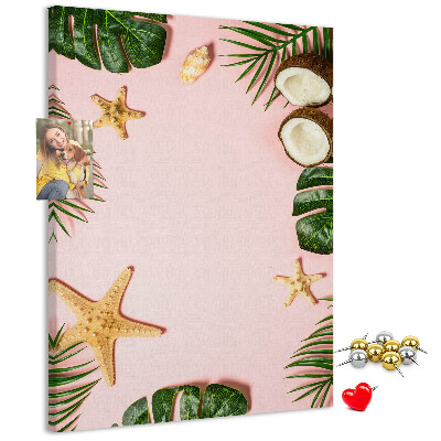 Tableau en liège fantaisie Motif tropical avec feuilles et coquillages