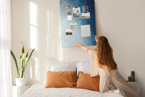 Tableau en liège déco Des nuances de bleu dans un tissage délicat