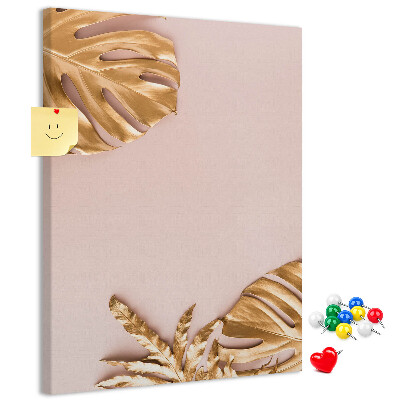 Tableau en liège fantaisie Feuilles dorées sur un fond rose délicat