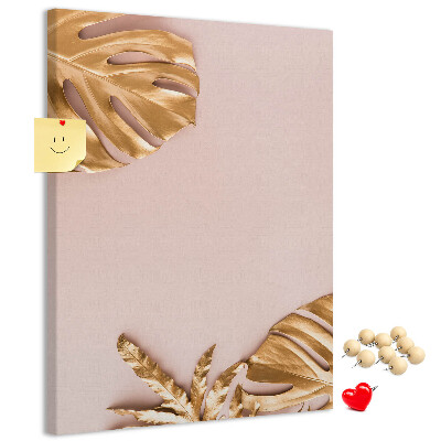 Tableau en liège fantaisie Feuilles dorées sur un fond rose délicat