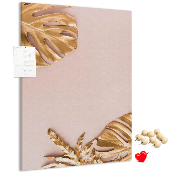 Tableau en liège fantaisie Feuilles dorées sur un fond rose délicat