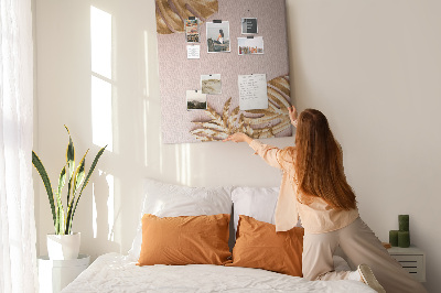 Tableau en liège fantaisie Feuilles dorées sur un fond rose délicat