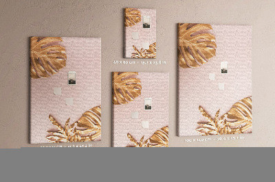 Tableau en liège fantaisie Feuilles dorées sur un fond rose délicat