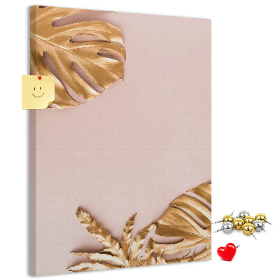 Tableau en liège fantaisie Feuilles dorées sur un fond rose délicat