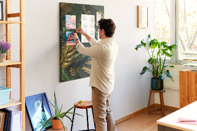 Tableau en liège fantaisie Feuilles dorées dans une composition végétale tropicale