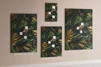 Tableau en liège fantaisie Feuilles dorées dans une composition végétale tropicale