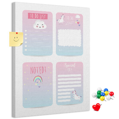 Tableau en liège fantaisie Carnets colorés à motif licorne