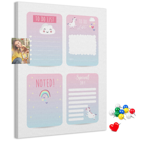 Tableau en liège fantaisie Carnets colorés à motif licorne