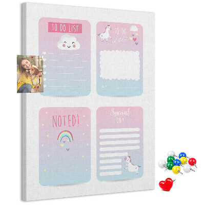 Tableau en liège fantaisie Carnets colorés à motif licorne