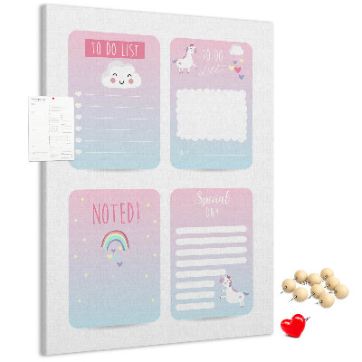 Tableau en liège fantaisie Carnets colorés à motif licorne