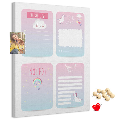 Tableau en liège fantaisie Carnets colorés à motif licorne