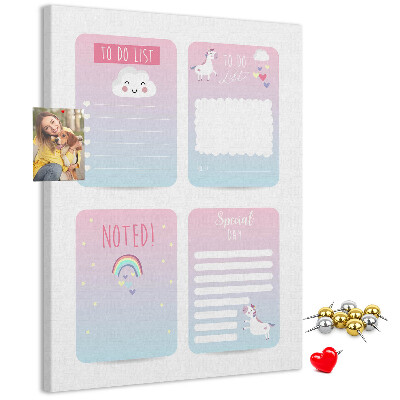 Tableau en liège fantaisie Carnets colorés à motif licorne