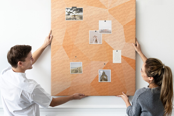 Tableau en liège déco Géométrie dans des tons orange et beige