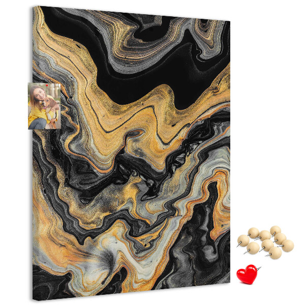Tableau de liège vagues abstraites en marbre or et noir