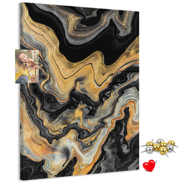 Tableau de liège vagues abstraites en marbre or et noir