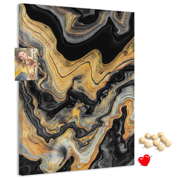 Tableau de liège vagues abstraites en marbre or et noir