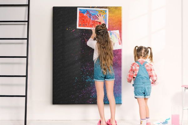 Tableau de liège Explosions colorées sur fond noir