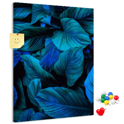 Tableau en liège fantaisie Feuilles nocturnes aux nuances de bleu