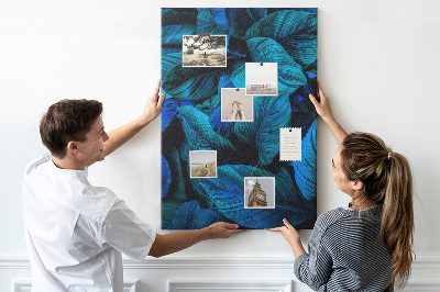 Tableau en liège fantaisie Feuilles nocturnes aux nuances de bleu