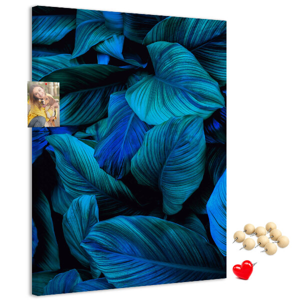 Tableau en liège fantaisie Feuilles nocturnes aux nuances de bleu