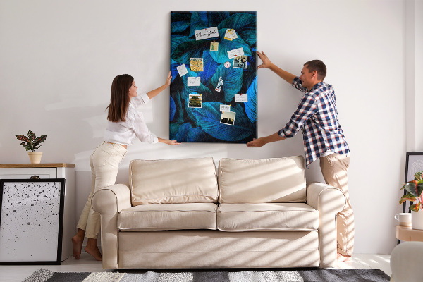 Tableau en liège fantaisie Feuilles nocturnes aux nuances de bleu