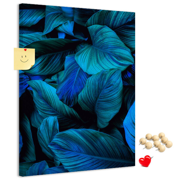 Tableau en liège fantaisie Feuilles nocturnes aux nuances de bleu