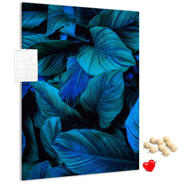 Tableau en liège fantaisie Feuilles nocturnes aux nuances de bleu