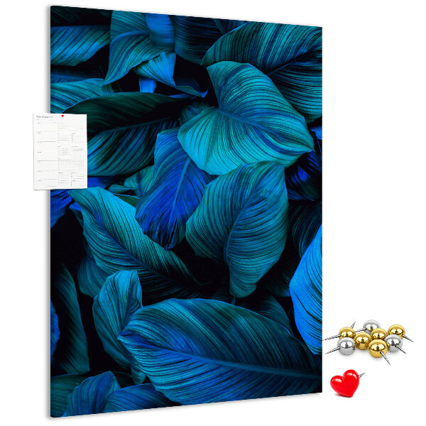 Tableau en liège fantaisie Feuilles nocturnes aux nuances de bleu